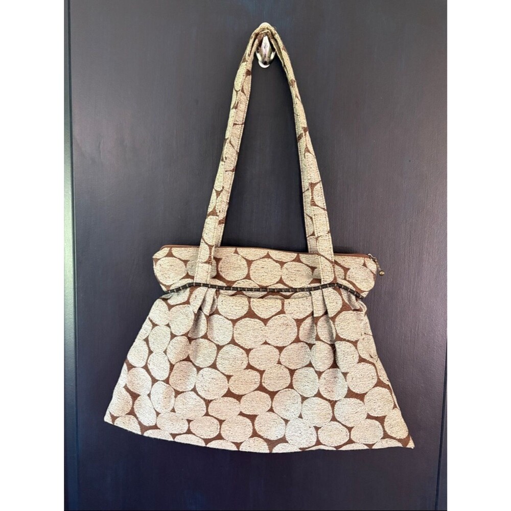 Maruca out of Colorado Handmade Fabric Handbag Brown with Circle Pattern
